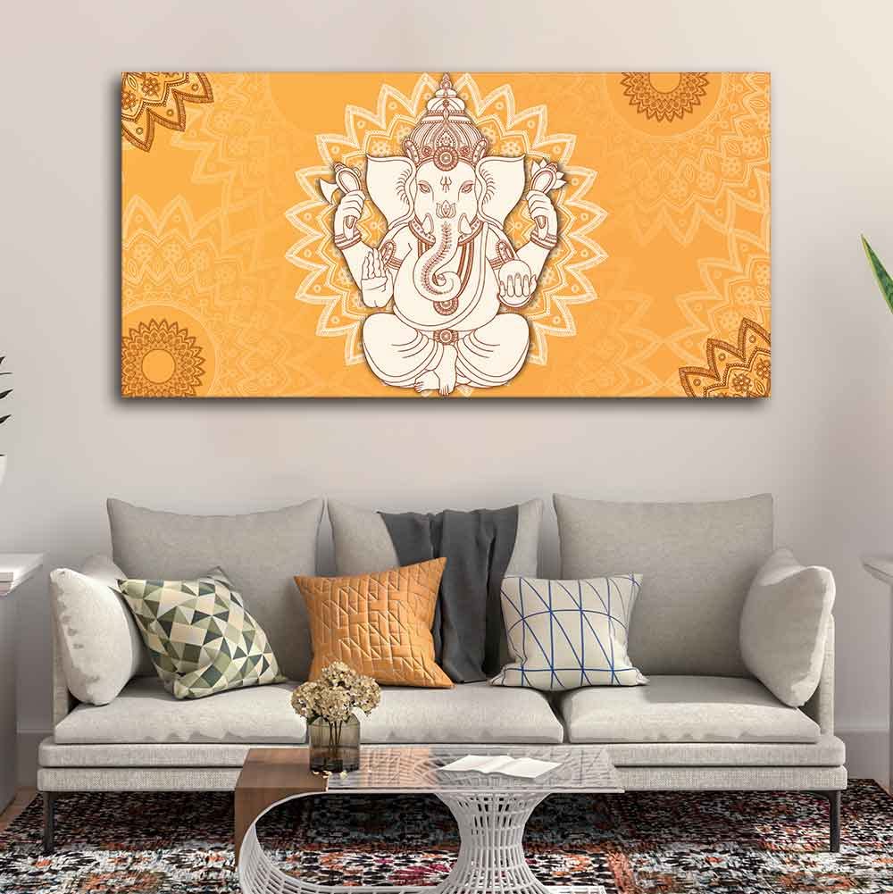 VIBECRAFTS Canvas Paintings for Living Room Drawing Room Auspicious Ganesh Canvas Wall Painting Fitted With Wooden Frame for Home | Office | Gift (PTVCH_2408)