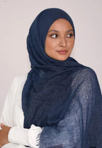 Iba & Isba Women's Plain Crinkled Scarves, Stoles, Hijab (76 x 36 inch) (Navy Blue)