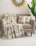 DMAASA Handwoven Cotton Sofa Throw Blanket with 2 pcs Cushion Covers Lightweight Decorative Couch & Bed Throw (Pack of 3, Green Palm Tree) Kafalo