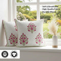 HOMEMONDE Set of 5 Cushion Covers 24x24 Inches – Premium Cotton 300 TC, Floral Hand Block Print, Soft Decorative Pillow Cases for Living Room – Pink (60x60 cm)