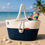 DYARCHY Women’s Large Hobo Shoulder Bag for Casual Use | Stylish Colorblock Handbag with Rope Handles | Lightweight Beach & Travel Bag (White & Navy)