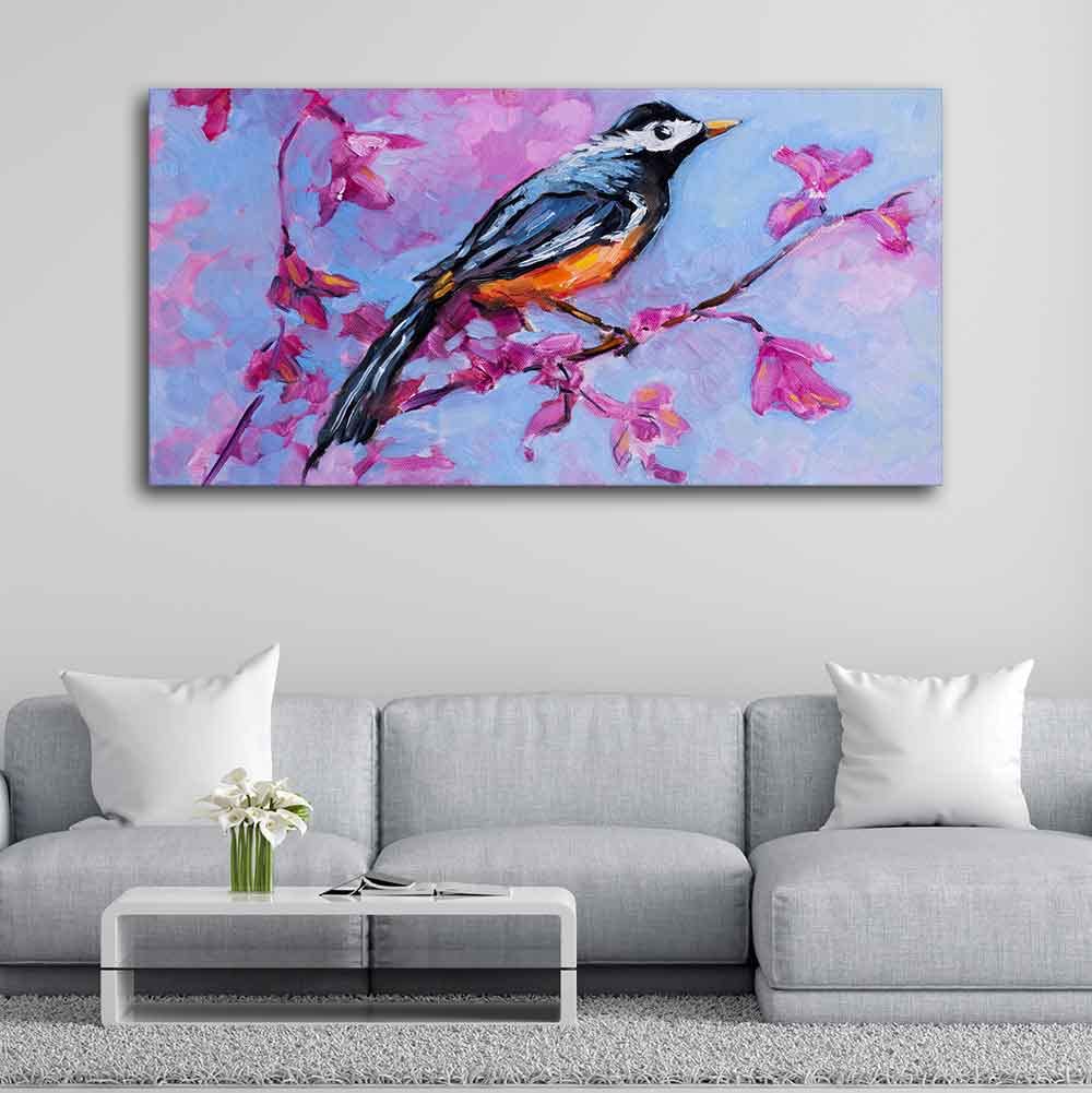 VIBECRAFTS Canvas Paintings for Living Room Drawing Room Bird With Nature Abstract Design Canvas Wall Painting Fitted With Wooden Frame for Home | Office | Gift (PTVCH_2438)