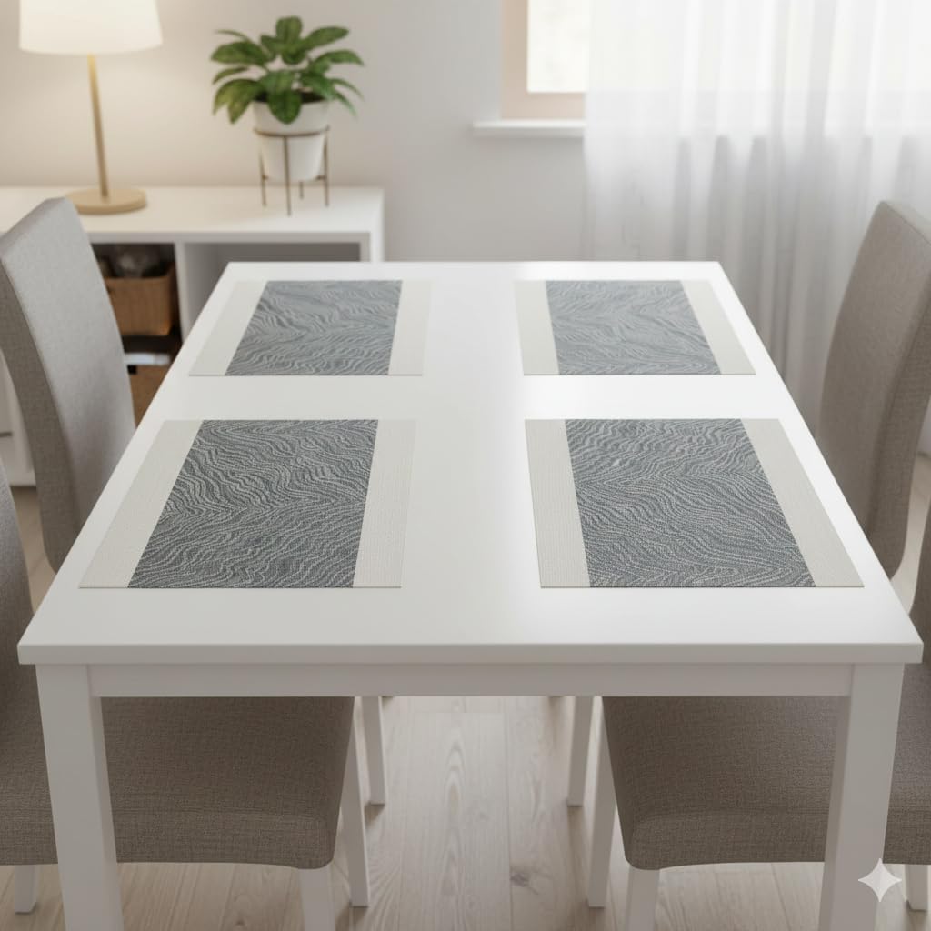 YELONA Placemats Set of 4, Heat-Resistant Woven Vinyl Table Mats, Non-Slip & Washable Dining Tablemats for Kitchen & Dinner Decor, Anchor Grey (45cm x 30cm) Kafalo
