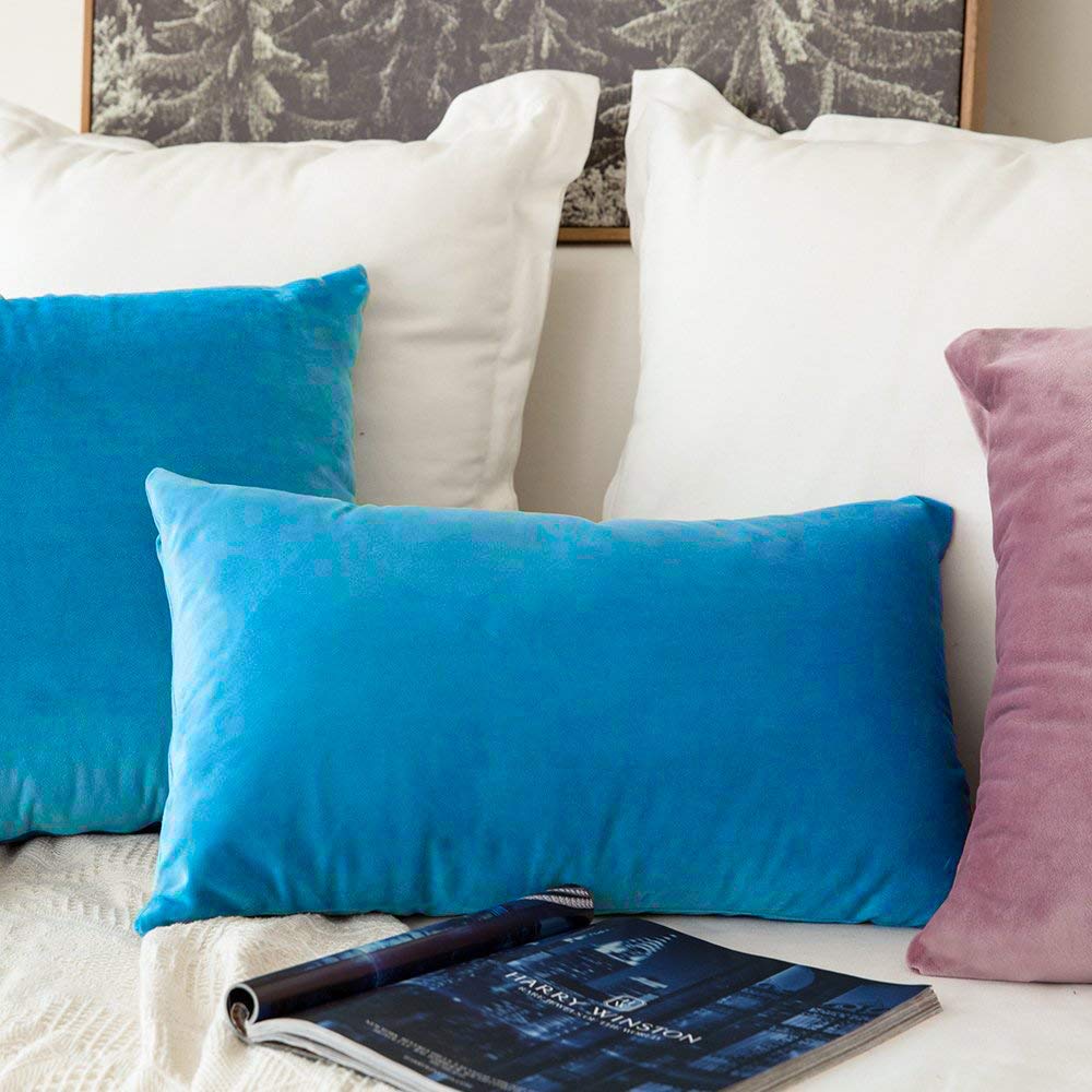 Khooti Velvet Cushion Cover, 26x26 | Bondi Blue | Pack of 2 | Solid Plain Soft & Smooth, Decorative Cushion Covers for Living Room, Bedroom, Couches, Chairs, Sofas, Beds & Home Decor
