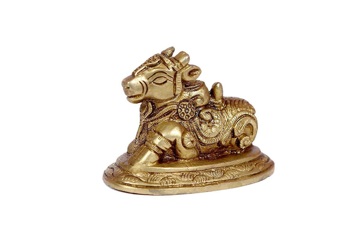 ARTVARKO Brass Shiv Ji Parvati Vehicle Nandi Bull Statue Brass Idol Shiva Devotee Seated Sculpture Puja and Decor Small 3 Inch