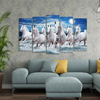 VIBECRAFTS Seven Running Horses in Water Canvas Wall Painting of Five Pieces For Home|Office|Living Room|Gift (PTVC5Pcs2_6628)