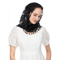 PALAY Triangle Lace Veil for Church, Black Mantilla Scarf Rose Tassel