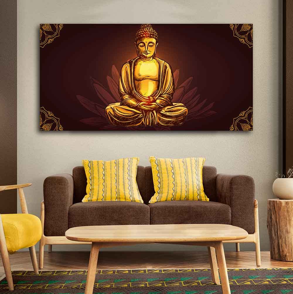 VIBECRAFTS Canvas Paintings for Living Room Drawing Room Devotional Buddha Meditating Canvas Wall Painting Fitted With Wooden Frame for Home | Office | Gift (PTVCH_2428)