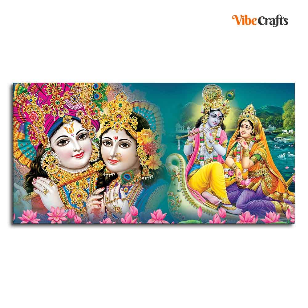 VIBECRAFTS Canvas Paintings for Living Room Drawing Room Radha Krishna Canvas Wall Painting Fitted With Wooden Frame For Home | Office | Living Room | Gifts (PTVCH_2516)