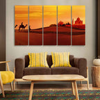 VIBECRAFTS Beautiful Five Pieces Wall Painting of Camel Caravan Heading to Taj Mahal For Home|Office|Living Room|Gift (PTVC5Pcs4_8654)