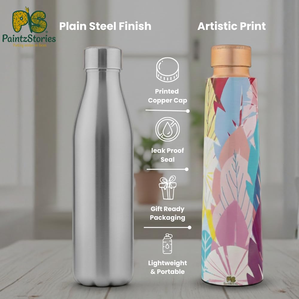 PAINTZSTORIES Cycle of Seasons Meena Print Copper Water Bottle | Handcrafted Tamba Bottle | Premium Copper Water Bottle for Home Décor, Office, Travel & Gifting | 900 ml