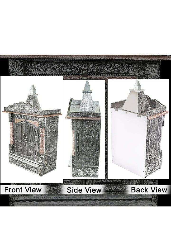 Suhanika Crafters Aluminium and Copper Oxidized Home Temple Size- L-15 B-7 with Dome,Wooden Home Temple,Wall Hanging Temple,Oxidise Temple