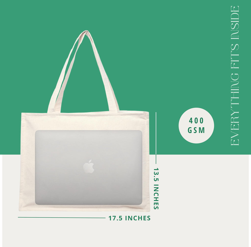 Ecotribe Heavy Duty Canvas Cotton Tote Bag, 35x45 cm, Large Capacity Shoulder Handbag for Office, Travel, Books, Laptop, Gym - FIT AND CONFIDENT