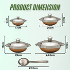 LAZYwindow® Steel Serving Bowl Set, Copper Bottom, 4Pc with Lids