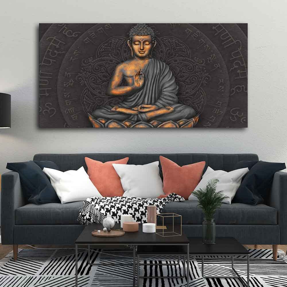 VIBECRAFTS Canvas Paintings for Living Room Drawing Room Gautam Buddha Meditating Canvas Wall Painting Fitted With Wooden Frame For Home | Office | Living Room | Gift (PTVCH_2490)
