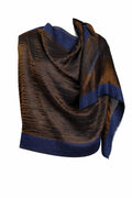 VIC Cashmere Fine Wool Zari Border Reversible Stole – Different Colors, 70×200 cm | Luxury Soft Designer Wrap | VIC-CFW-ZRWB72 (Navy)