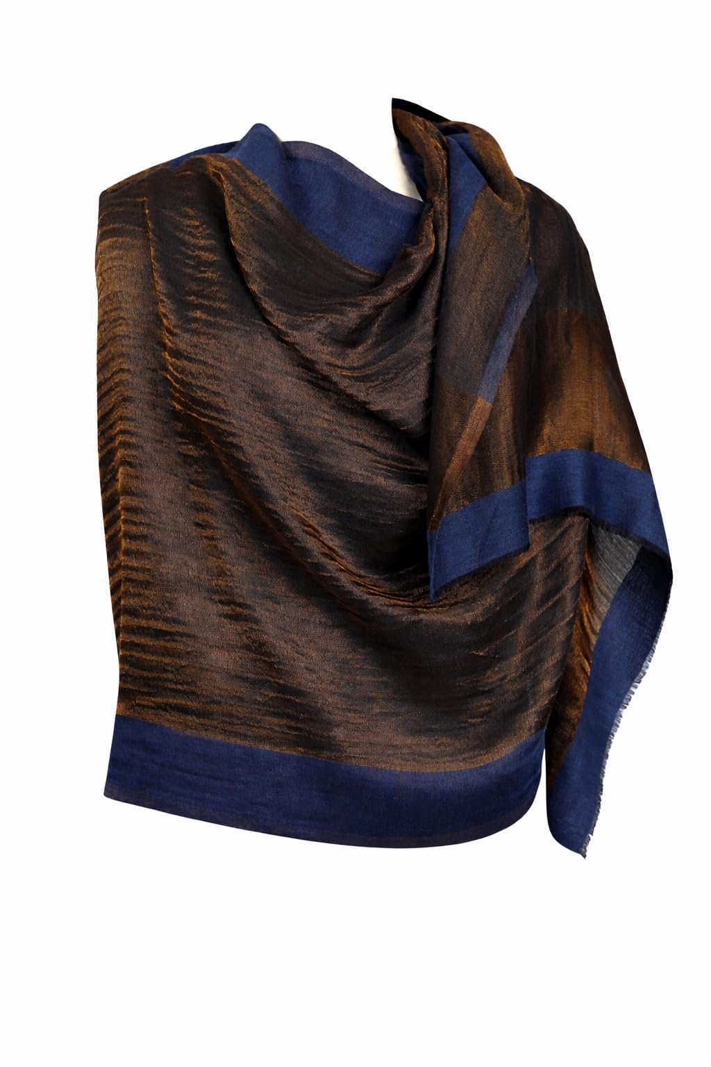 VIC Cashmere Fine Wool Zari Border Reversible Stole – Different Colors, 70×200 cm | Luxury Soft Designer Wrap | VIC-CFW-ZRWB72 (Navy)