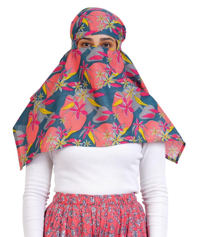 MENMAII Cambric printed Cotton Head scarf for hair and face skin protection/Usable for vehicle Driver for sunlight UV protection/Free Size for Girls and Women (110 * 80 cm)- (Pack 1 -Grey)