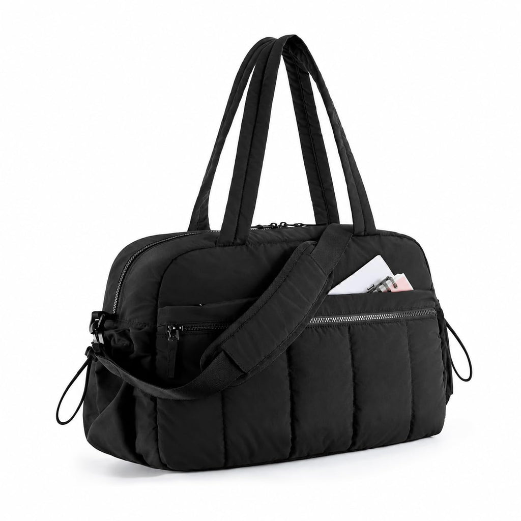 LITTLE CURIOUS Tote Bag for Women Office Use | Puffer Tote Bags for Women | Quilted Bag & Office Bag for Girls | Puffy Tote Bag for Woman (Black)