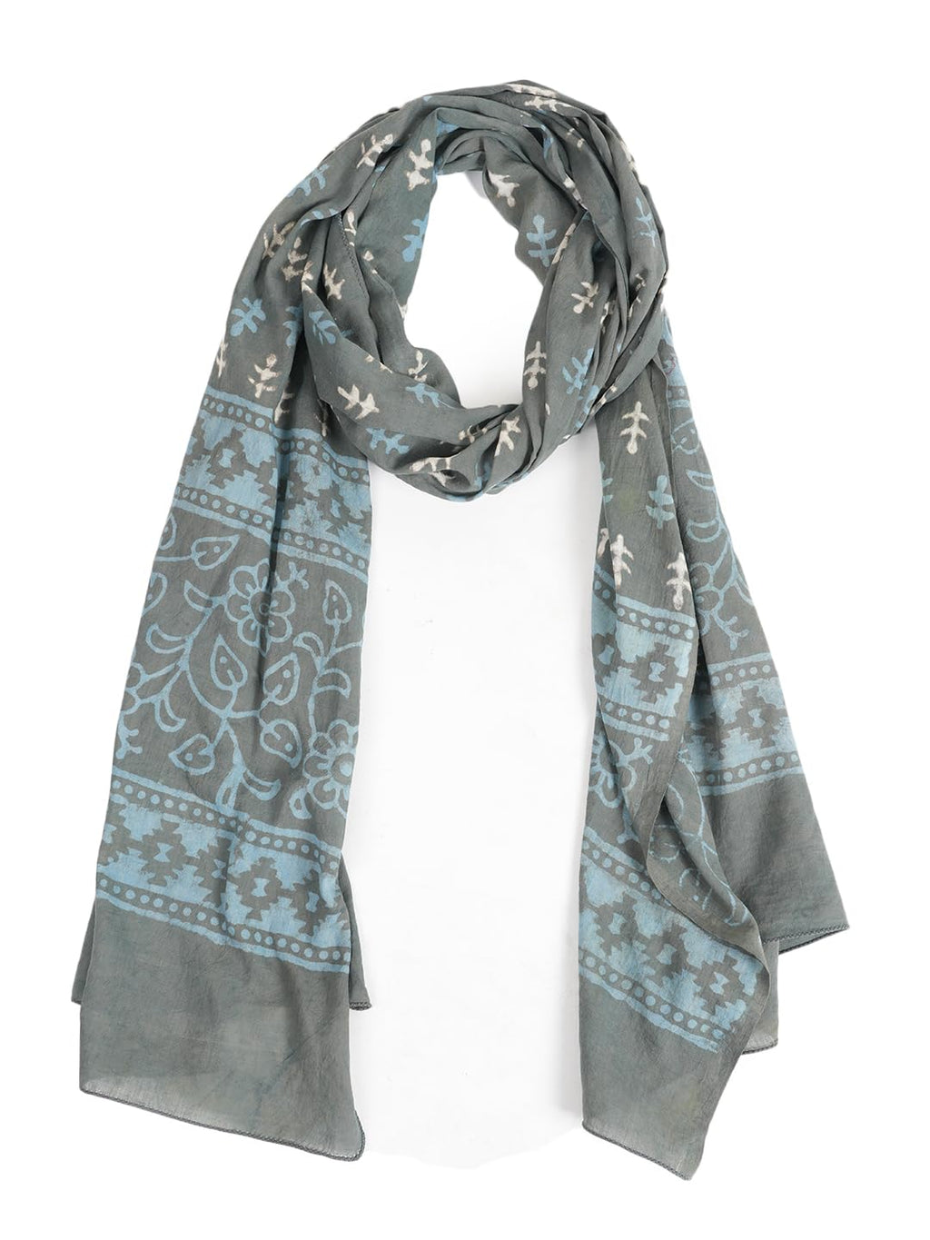 RAI SAHAB Printed Cotton Scarf for Women, Lightweight Soft Scarves Stoles for Summer & Winter(ST-91GREY10)