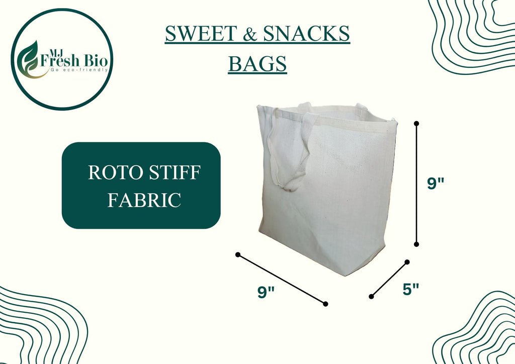Fresh Bio Cotton Tote Bag | Reusable Shopping Cloth Bag for Grocery, Travel | Lightweight & Stylish | Sweet and Snacks Bag | Eco-Friendly, Durable & Spacious (Pack of 5, STIFF COTTON - 11 X 11 + 8)