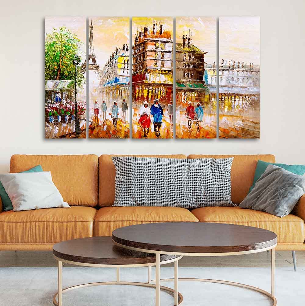 VIBECRAFTS Street View of Paris Premium Wall Painting Set of Five Pieces For Home|Office|Living Room|Gift (PTVC5Pcs4_8638)