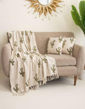 DMAASA Cotton Sofa Throw Blanket with 2 pcs Cushion Covers Beige (Nagfani Print, Pack of 3) Kafalo