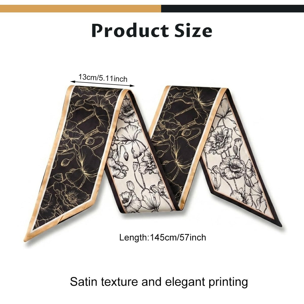 SANNIDHI® Neck Tie Hair Scarf for Women Printed Satin Silk Feel Purse Scarf for Handbags Wrist Styling Accessory for Daily Use Formal Party Office