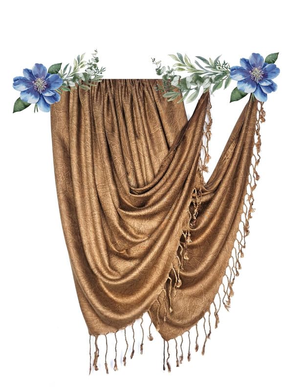 Chandwasia Crinkle Textured Fashion Scarf Shawl Wrap | For Travel Party Neck Styling And Daily Outings | Soft Lightweight Fabric Fringed Wrinkled Texture Long Stole Accessory For Women - Golden Brown