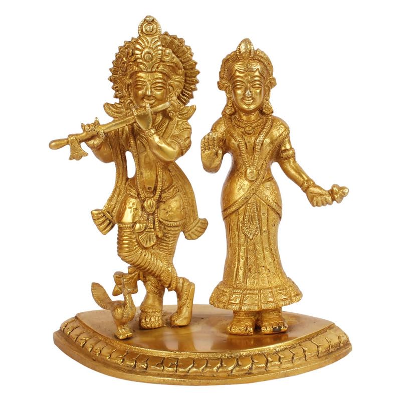 SVARUP Brass Radha Krishna Idol in Gold Color Height 7 Inch