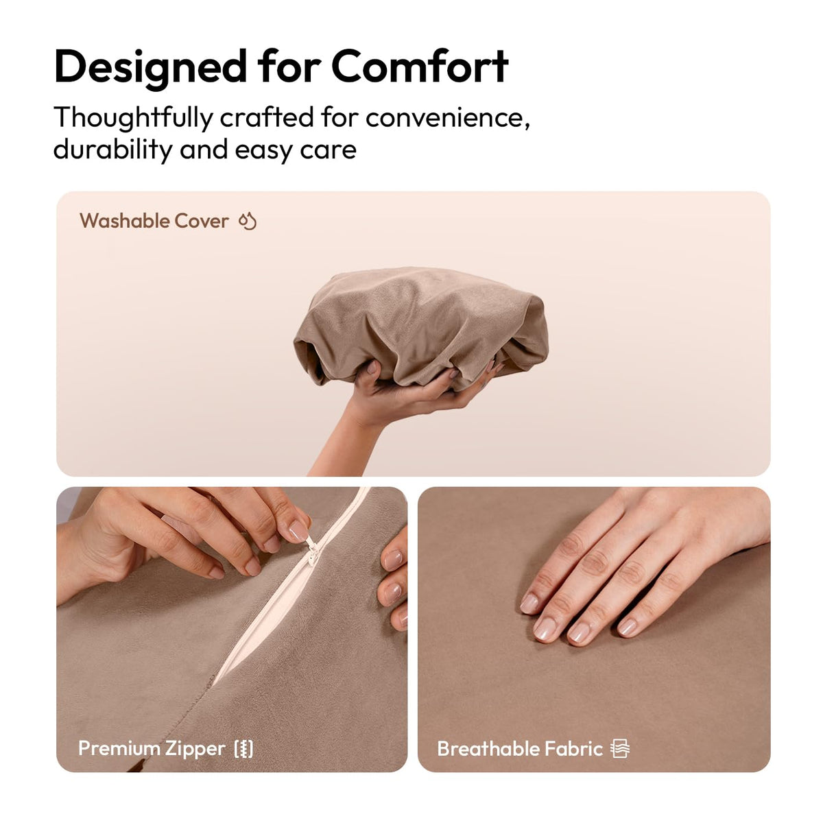 Frido Wedge Plus Cushion Cover | Ultrasoft, Breathable & Cool Pillow Cover | Aesthetic Pillow Cover for Home | Durable & Machine Washable | Light Caramel