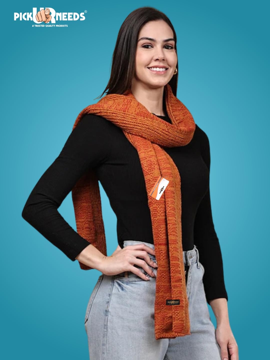 Pick Ur Needs Women’s Knitted Winter Scarf – Soft, Warm & Stylish Casual Long Muffler Stole for Girls (Orange)