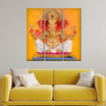 VIBECRAFTS Beautiful Ganesha 3 Pieces Canvas Wall Painting Fitted With Wooden Frame For Home | Office | Living Room | Gifts (PTVC3Pcs1_9564)