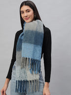 Ravaiyaa - Attitude is everything Reversible Wool Scarves Striped Pattern Women Neck Wraps Muffler Winter Wool Scarf 72 x14 Inch (Blue & White)