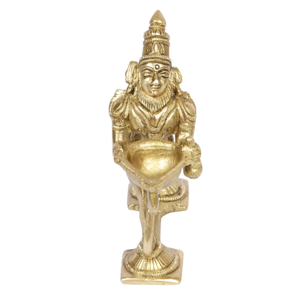 Svarup 4.5 Inch Gold Color Brass Hanuman Ji Aarti Deepak with Handle: Can be Used as Camphor Burner and Hand Held Arti Diya for Puja.