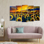 VIBECRAFTS Beautiful Sunflower Garden Canvas Wall Painting of Five Pieces For Home|Office|Living Room|Gift (PTVC5Pcs2_6597)