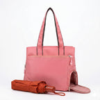 Bag-Age HB55 Tote Handbag for Girls & Women, Water Resistant Office Work Bag with Umbrella Pocket, Large Capacity Shoulder Bag for Work, Travel & Daily Use (Pink)