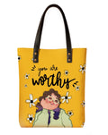 Kalankit Classic Tote Bag For Women | Canvas Printed Ladies Tote | Aesthetic Shoulder College Bag For Girls | Vegan Leather Lightweight Everyday Handbag | Gift for Woman | Worthy Yellow