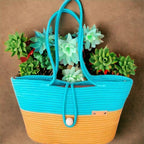 BEAUTIFUL HOMMIES Attractive Hand Bag |large Tote Bag |Summer Bag | Bucket Bag | Basket Bag | Bamboo Tote | Beach Bags for Women|Boho Bag|Handbag |Jute Bag |Handmade Bag (YELLOW CYAN STYLISH)