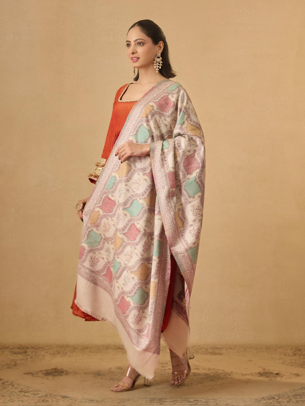 Pashmoda Women Floral Geometry Kaani Wool Blend Stole (Size : 28x80in, 71X203cm) AVST09