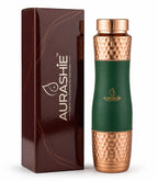 AURASHIE Pure Copper Water Bottle 1 Litre | BPA Free & Leak Proof | Copper-Infused Water | Durable & Rust Proof | Ayurveda Health Benefits - Hammered Finish (Green Grip Sleeve)