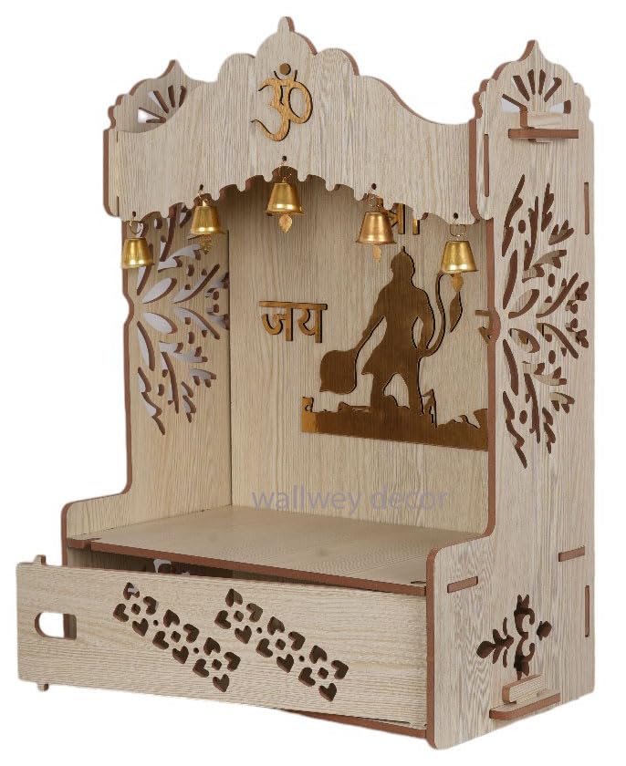 HOMEWEY DECOR Handcrafted Wooden Home Temple for Wall Mount | Premium Pooja Mandir with Strong Support for Heavy Idols | Luxurious Finish Wooden Mandir for Home, Office & Prayer Room (Style 3)
