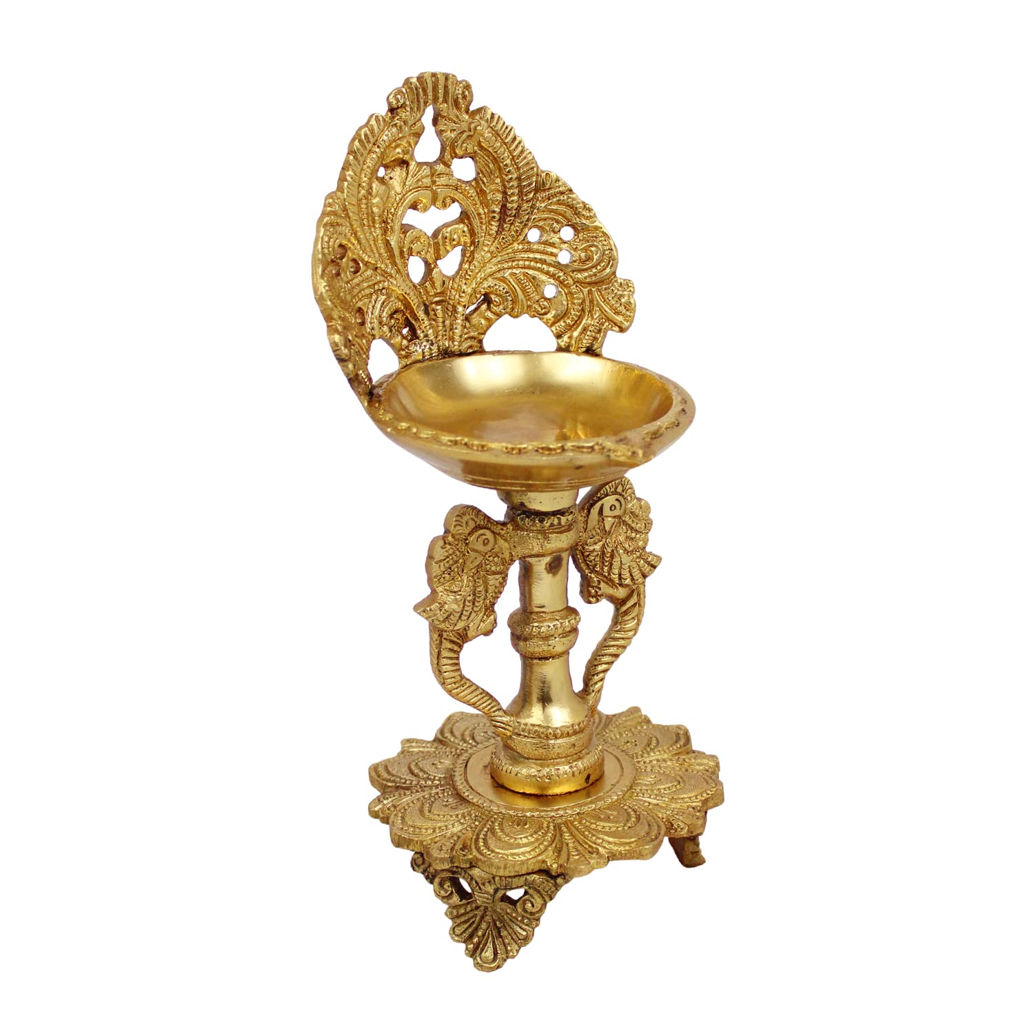 ARTVARKO Brass Double Peacock Designer Diya Showpiece Oil Lamp Deepak with Wick for Diwali Puja Pooja Lights, Home Decoration, Gifts, Festivals 9 Inch