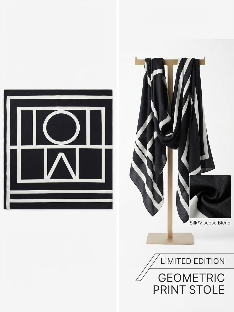 Women’s Black and White Geometory Pattern Print Border Scarf – Versatile Modest Hijab, Print Shawl/Stole for All Occasions