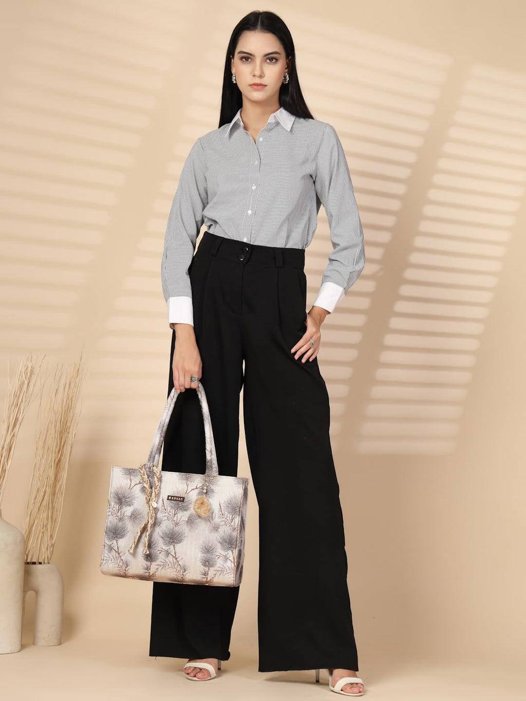 ENSAC Printed Tote Bag With Tessel for Women & Girls | Large Canvas Shoulder Bag with double handle, Stylish Designer Handbag, Spacious, Lightweight, Perfect for Office, College & Shopping Use