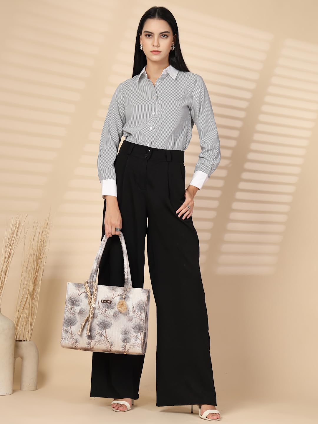 ENSAC Printed Tote Bag With Tessel for Women & Girls | Large Canvas Shoulder Bag with double handle, Stylish Designer Handbag, Spacious, Lightweight, Perfect for Office, College & Shopping Use