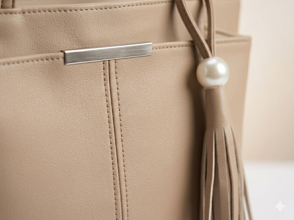 PAVILONN Women Tote Bag Ladies Handbag Shoulder Office Shopping Work Laptop PU Leather Brown Travel College Daily Use Designer Large Stylish Fashion Zipper Commuter Gift (CREAM)