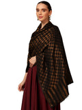Pashmoda Women Champagne Check Reversible Zari Moonlight Fine Wool Stole (Size : 28x80in, 71X203cm) ZSST02