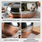 GaxQuly Stainless Steel Copper Bottom Urli Handi Set Kitchen Serving, Cooking Bowl Cookware Set | Milk Pan Tea & Coffee Punjabi Biryani Pot tapeli patila 500ml/750ml/1000ml (Handi 3pcs)