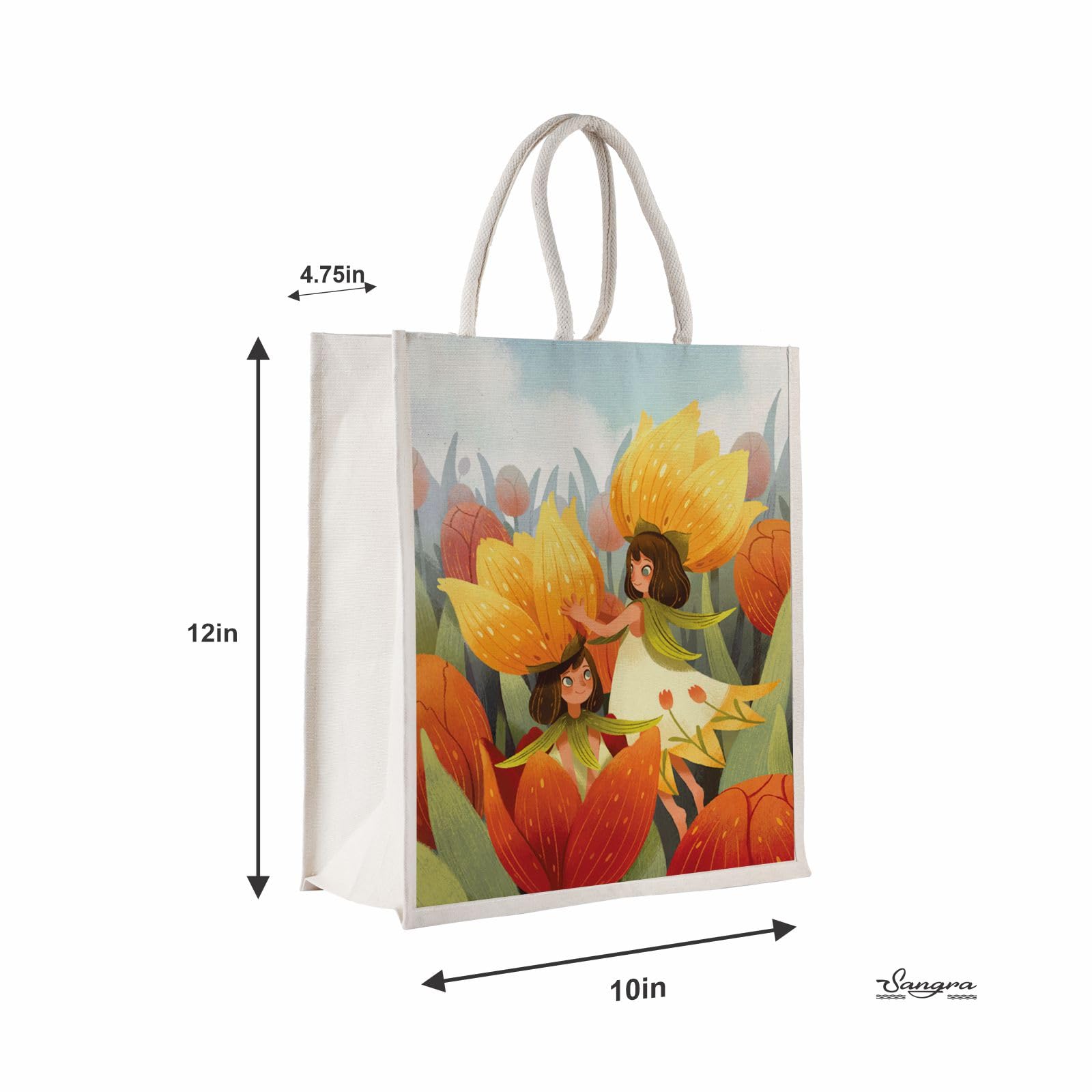 Sangra Pack of 2 Printed Canvas Tote Bag for Women | Eco Friendly Reusable Shopping Bag | Stylish Multipurpose Carry Bag for Grocery & Daily Use